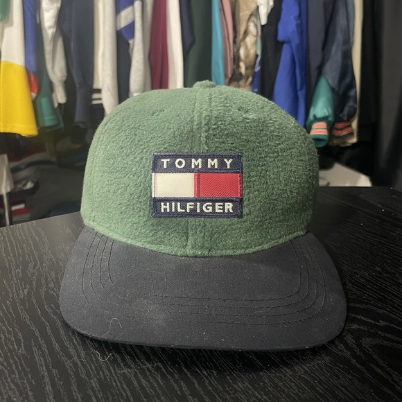 Vintage 90s Tommy Hilfiger Green Fleece Strap Back Hat - Picture 2 of 9